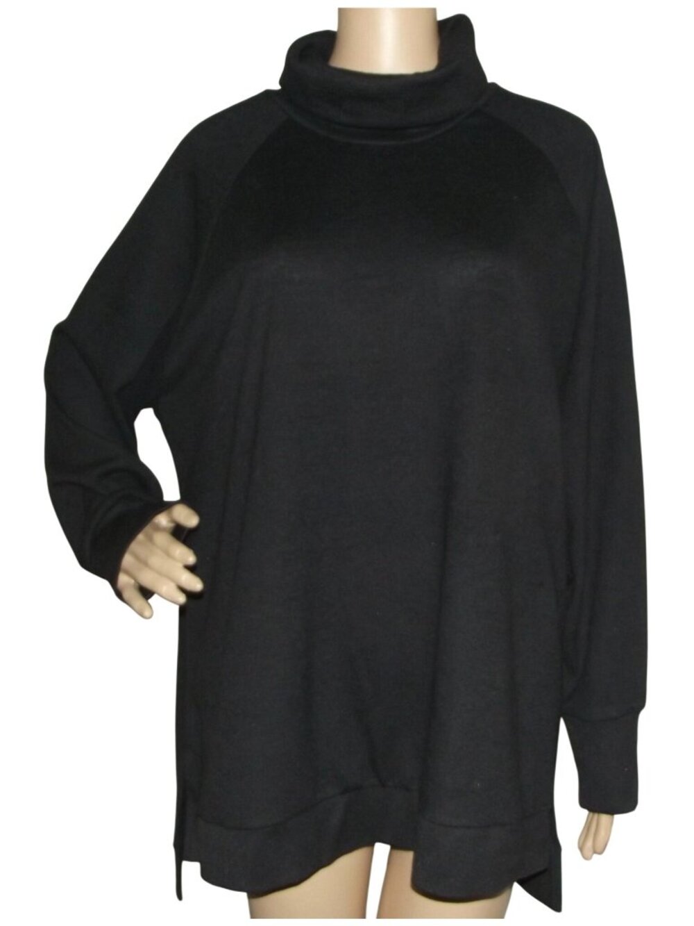 Black Tunic Sweatshirt Sweater Womens Size 2X Soft Cowl Neck high low hem long